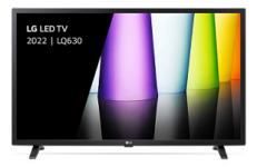 Voorkant van de LG 32LQ63006LA 32 inch HD Ready Smart TV met webOS, HDR10 Pro en smalle bezel – compact ontwerp.