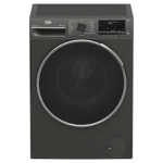 Voorkant van de Beko B3WM49410M2 Selective wasmachine met 9 kg trommel, 1400 toeren, SteamCure-technologie en energieklasse A – wit met zwarte deur.