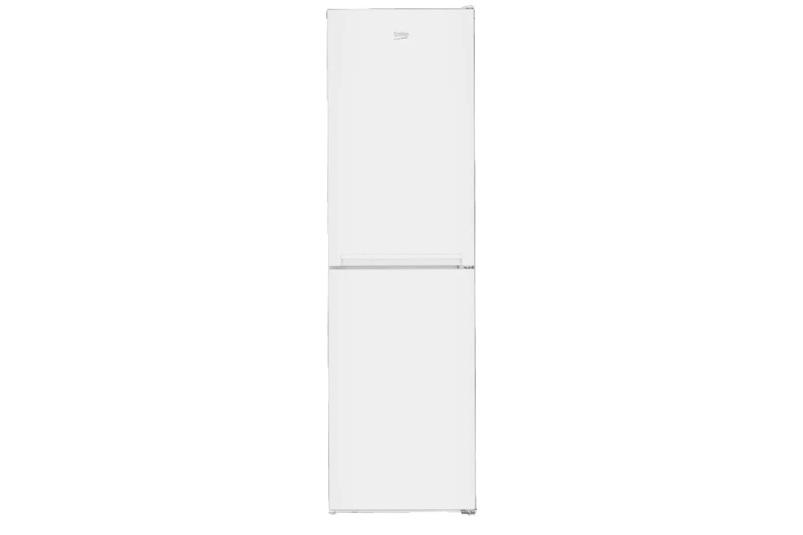 Voorkant van de Beko RCHE300K40WN 54 cm No‑Frost Combi‑bottom koel‑vriescombinatie in wit met LED‑verlichting.