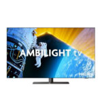 Voorkant van de Philips 55OLED849/12 55 inch OLED 4K Smart TV met 3-zijdig Ambilight en Android TV.
