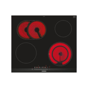 Bosch ET675FNP1E inductiekookplaat 75 cm met FlexInduction-zones en DirectSelect bediening in zwart glas.