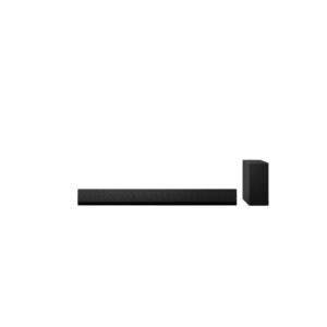 LG DSG10TY 3.1 Dolby Atmos soundbar met draadloze subwoofer en achterluidsprekers in zwart.