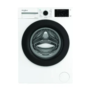 Whirlpool WAM 97WB BE 9 kg voorlader wasmachine (2025) met 6th SENSE, AutoDose en FreshCare+ in wit met zwart displaypaneel.